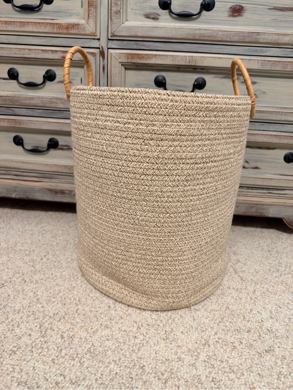 Natural Woven Storage Basket with Handles - Beige
